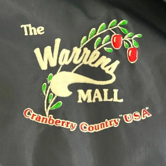 Vintage 90s Windbreaker Womens Medium Navy Packable Hood Cranberry Lightweight - Picture 12 of 16